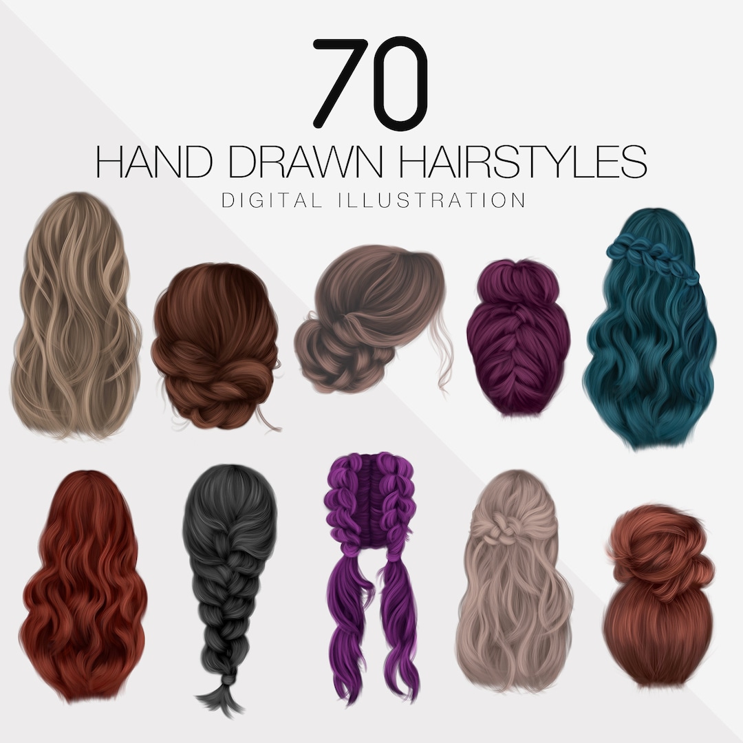 70 Women's Hair Clipart Braided Hair Messy Hair Bun Custom Hairstyle ...