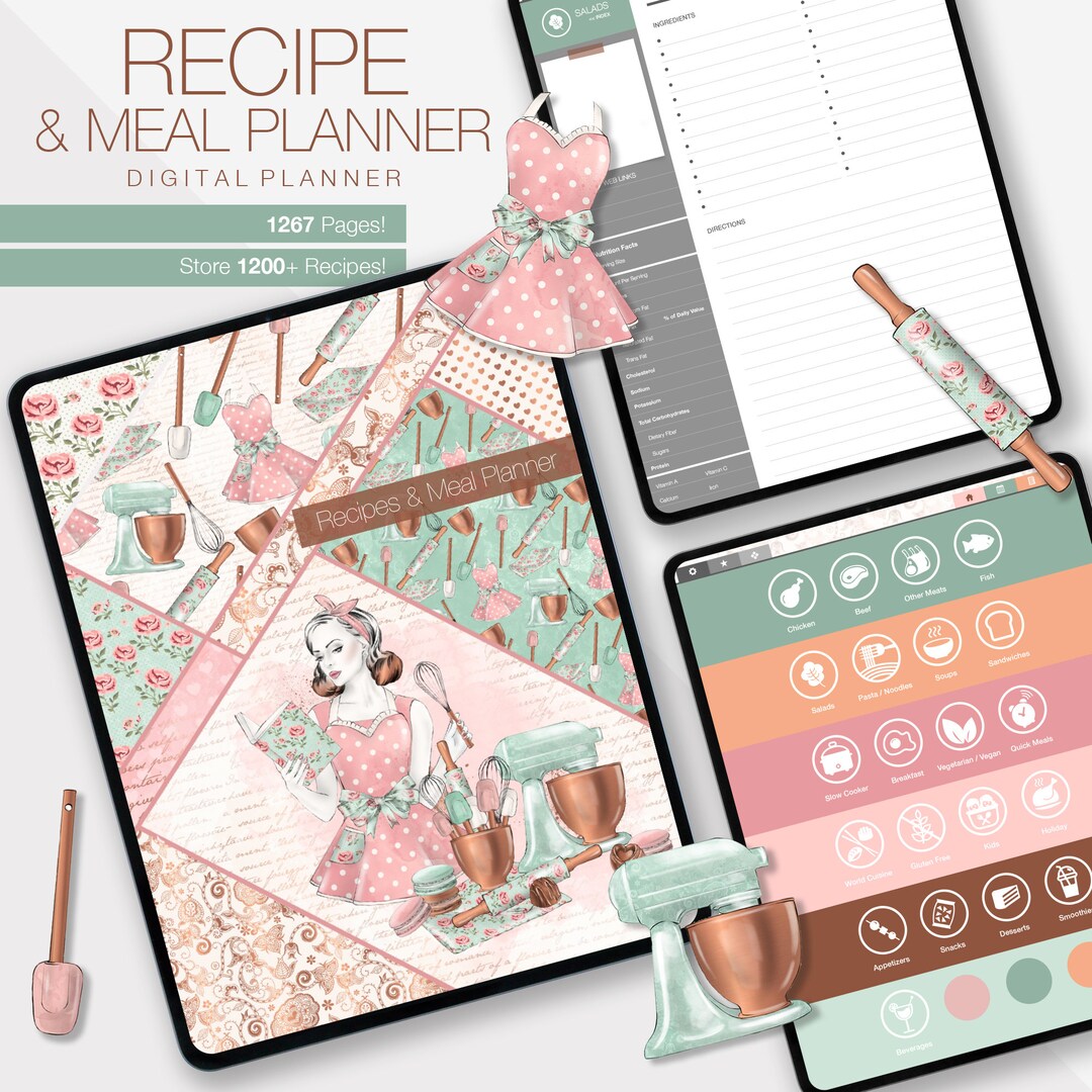 Digital Recipe Meal Planner Goodnotes Recipe Cards Grocery Planner Food ...