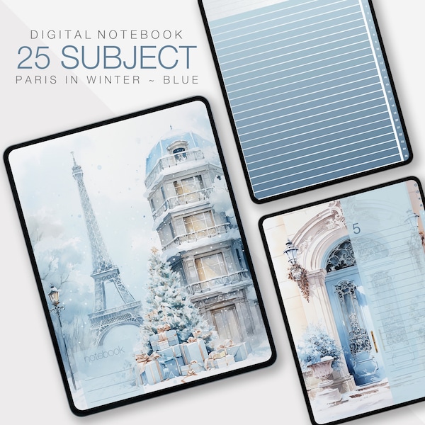 Digital Notebook, Digital Planner GoodNotes, Student Planner, Paris Planner, Winter Planner, 25 Subject Planner, Paris in Winter, Journal