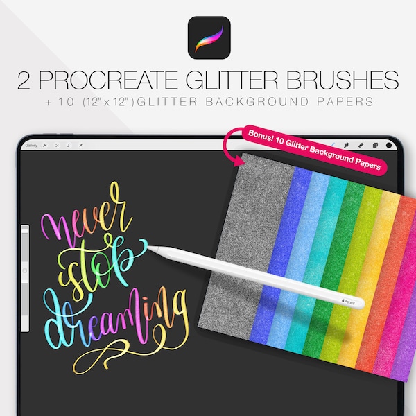 2 Procreate Glitter Brushes, Glitter Pen, Textured Pen, Textured Backgrounds, Scrapbooking, Lettering, iPad, Apple Pencil, Digital Journal