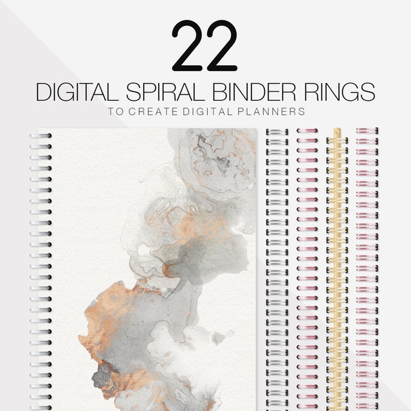 Digital Planner Binder Rings, Spiral Coil Binder Rings, GoodNotes Planner, Digital Planner, iPad Planner, Digital Journal, Gold, Rose Gold