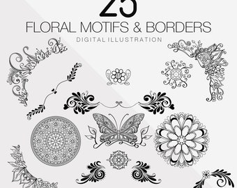 25 motivos florales digitales, bordes florales, agenda digital, diario digital, agenda GoodNotes, pegatinas digitales, pegatinas para agenda, iPad