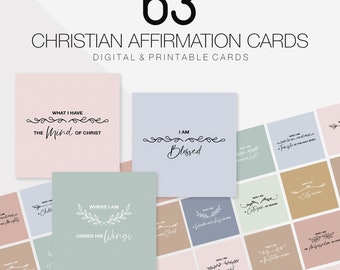 63 Christian Affirmation Cards, Digital Stickers, GoodNotes Stickers, iPad planner, Digital Planner Stickers, Faith Journal, Digital Journal