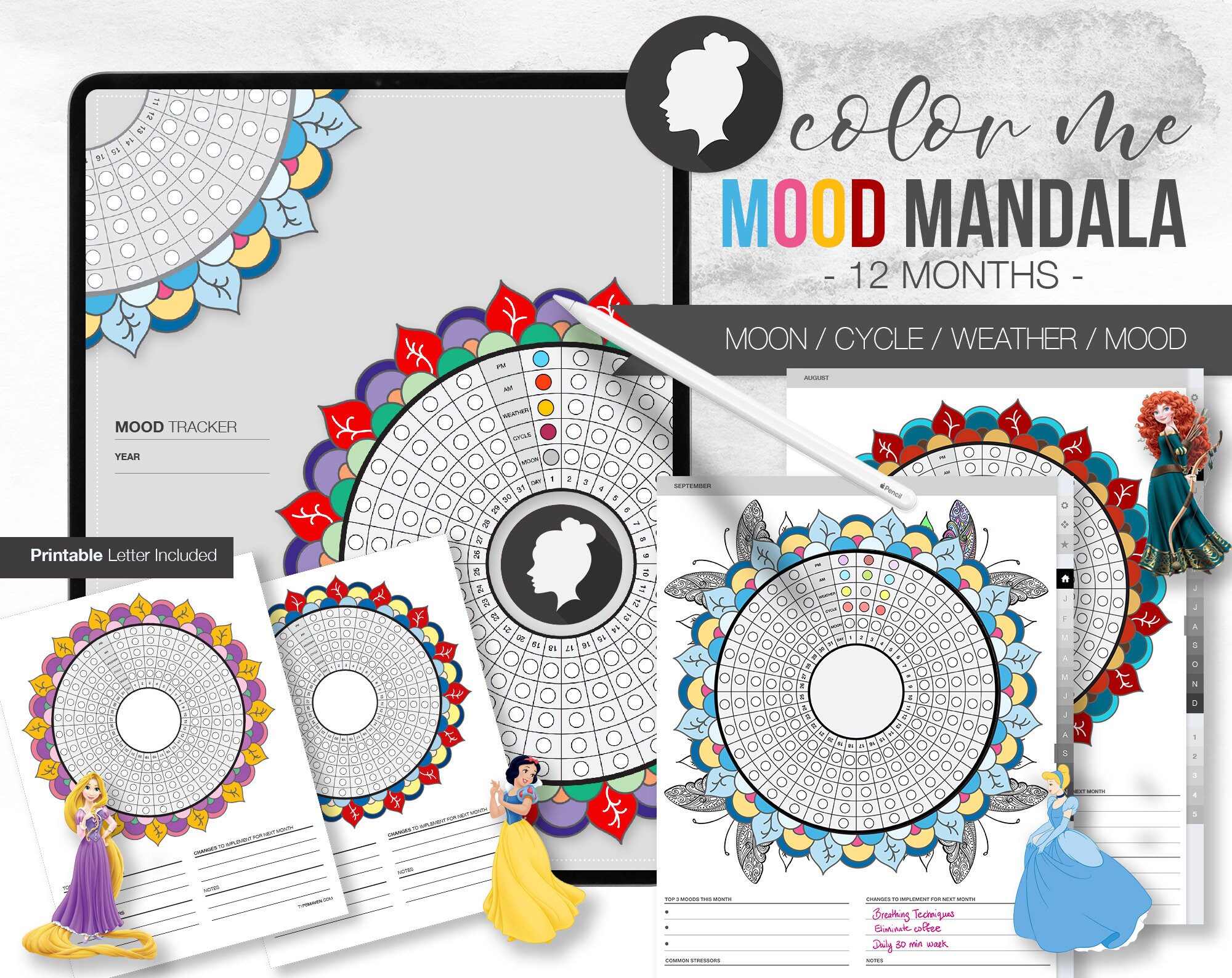 MONTHLY MOOD TRACKER Mandala Mood Mandala Digital Mood | Etsy