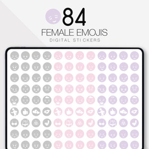 84 Digital Planner Stickers, Female Emojis, Symptoms, Mood, Female Icons, Digital Stickers, Digital Journal, GoodNotes Planner, iPad Planner