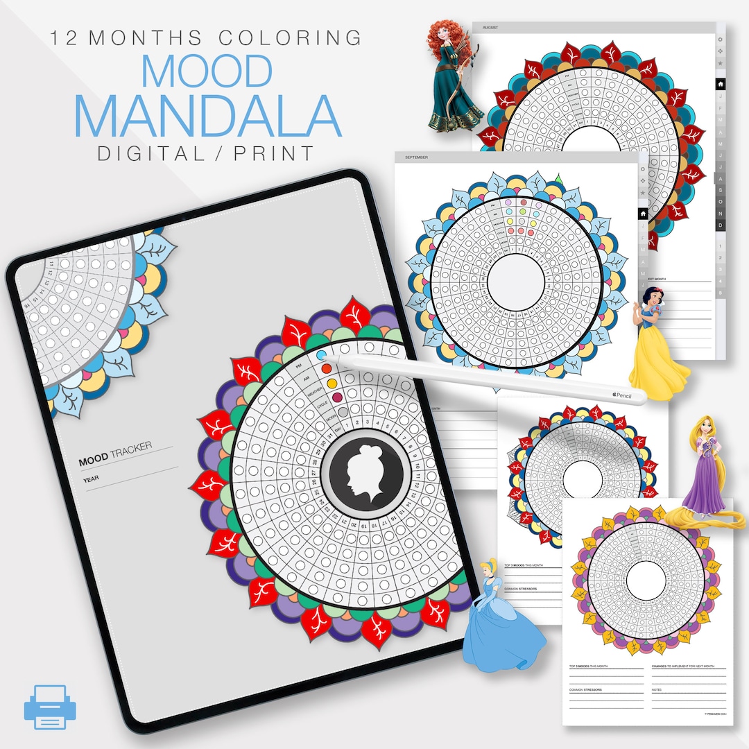 MONTHLY MOOD TRACKER Mandala Mood Mandala Digital Mood - Etsy
