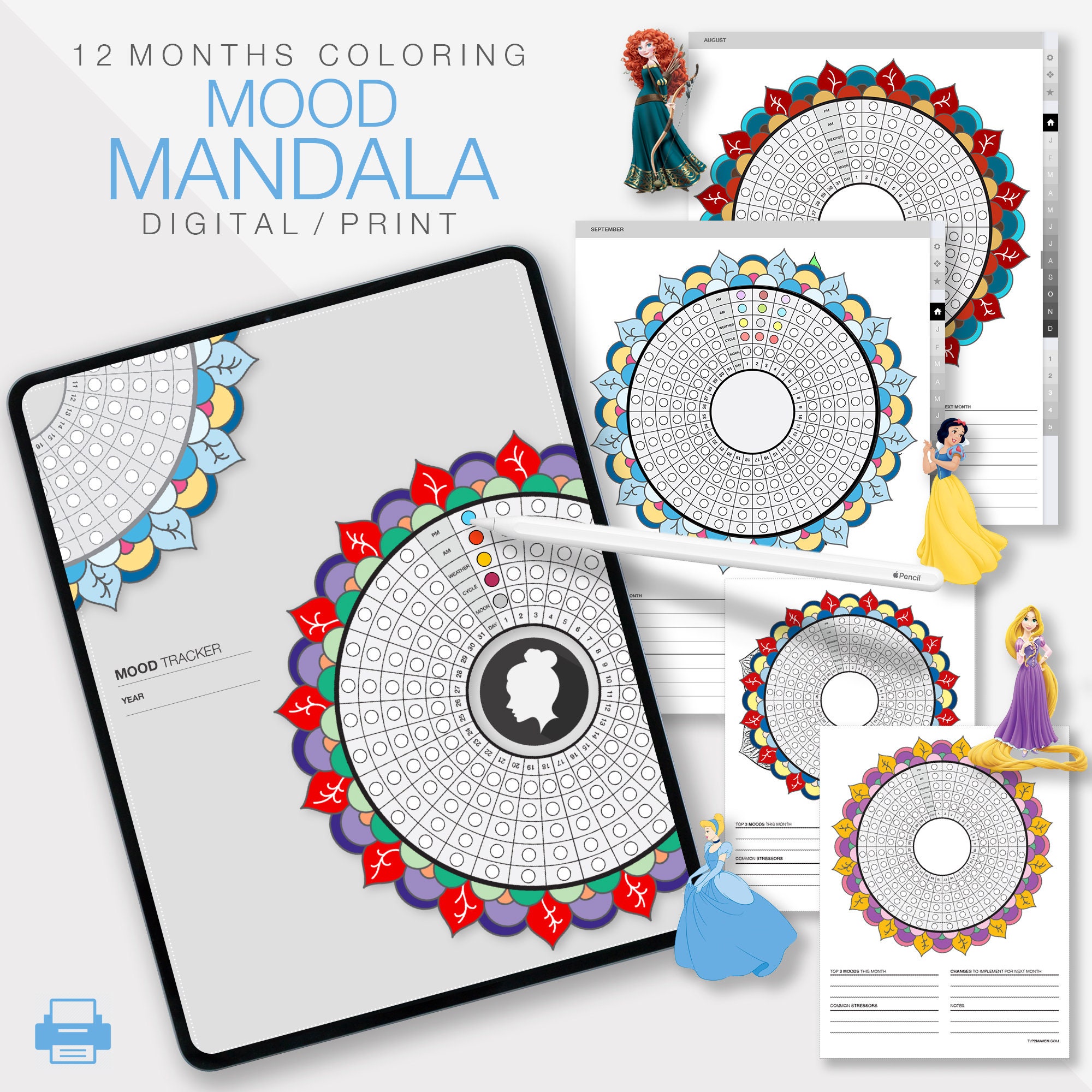 Adult Coloring Book, Mandala Moods, Printable Digital Download, 60 Coloring  Pages, Intricate 8.5 X 11 PDF 