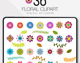 36 DIGITAL FLORAL STICKERS, Digital Planner, Journal Planner, GoodNote Planner, Digital Stickers, Planner Stickers, Digital Journal, Diary