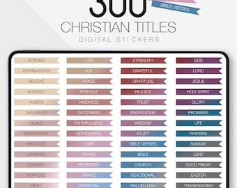 300 Titoli cristiani per planner digitale, Libri della Bibbia, Adesivi per planner, Diario cristiano, Versetti per lo studio della Bibbia, Accessori per planner per la chiesa