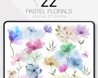 22 digitala blommiga clipart-klistermärken, stänk av clipart, planerarklistermärke, kristen planerare, bibeljournal, lugn akvarell blommig clipart-journal