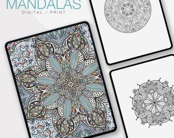 10 Mandala Coloring Pages, Adult Colouring Book, Coloring Pages, Meditative Coloring, Floral Coloring Book, Mandala Art, Doodling, Printable