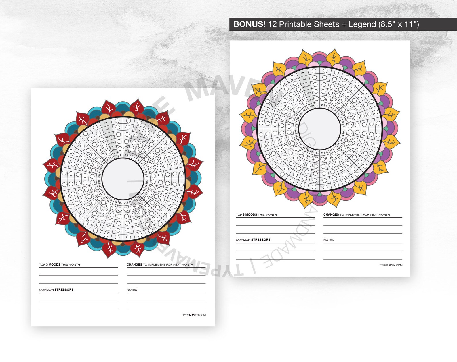 MONTHLY MOOD TRACKER Mandala Mood Mandala Digital Mood | Etsy