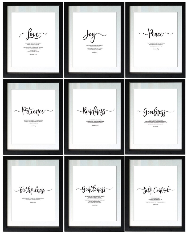 9 Fruits of the Holy Spirit, Galatians 5, Fruit of the Spirit, Scripture Quote, Christian Wall Art, Calligraphy, Bible Quote, Printable Art