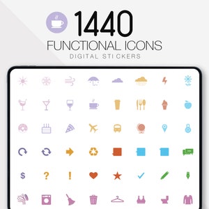 1440 Digital Planner Stickers, Functional Stickers, Digital Stickers, Planner Stickers, Sticky Notes, Planner Icons, iPad Planner, GoodNotes