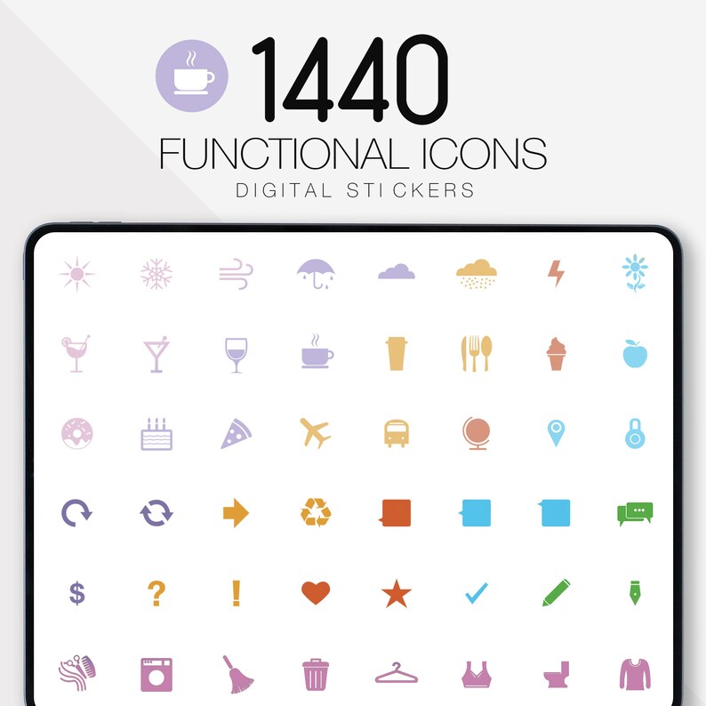 1440 Digital Planner Stickers, Functional Stickers, Digital Stickers, Planner Stickers, Sticky Notes, Planner Icons, iPad Planner, GoodNotes