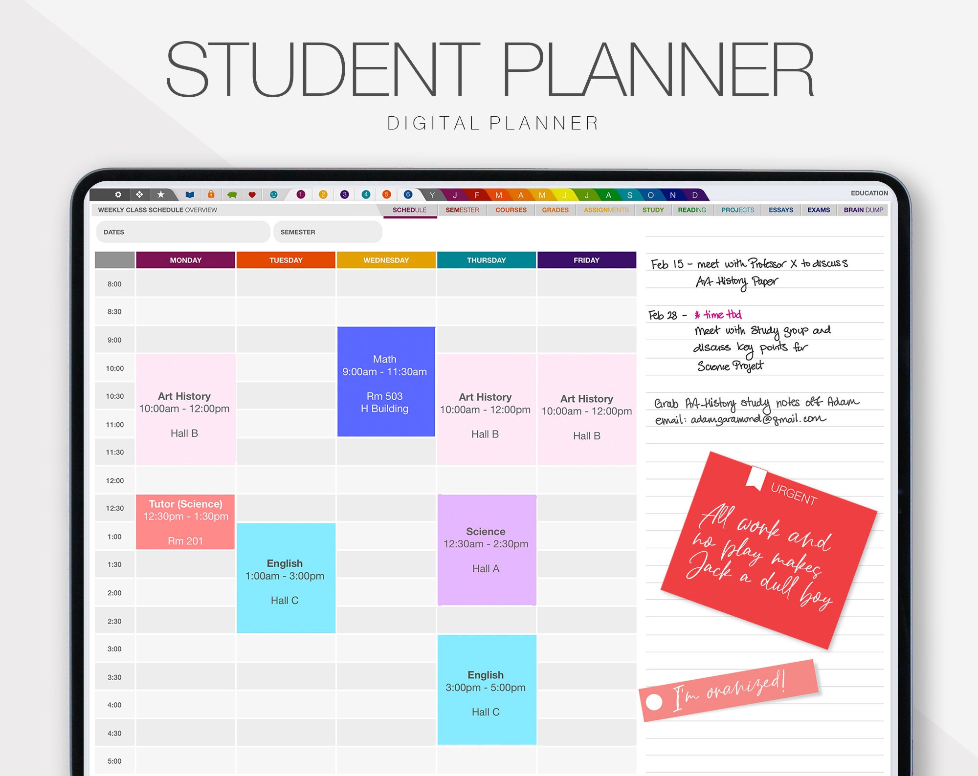 Digital Planner iPad for Students, Academic Undated Planner, Daily ...
