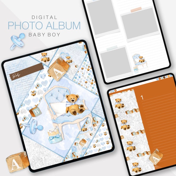 Baby Boy Photo Album, Digital Planner GoodNotes, Digital Photo Album, New Baby Boy, Infant Boy, Baby Gifts, Baby Photos, Digital Photobook