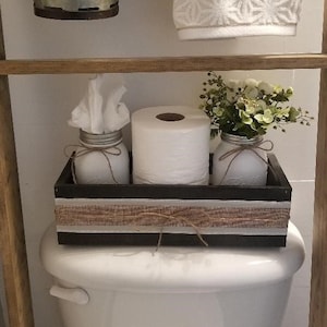 Bathroom Organizer, Larger Compartments Toilet Paper Basket for Tank Topper  - Over, Top, Back of Toilet Tank Tray Split Hand-woven Basket -  Rustic,Counter Vanity Organizer, Brown 