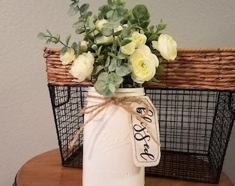 Mason Jar Centerpiece/Rustic Home Decor/Accent/Painted Mason Jars/Wedding Centerpiece/Farmhouse Decor/Floral Centerpiece/Home Decor