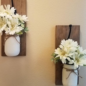 Mason Jar Sconce Set/Rustic Wall Decor/Wall Decor/Farmhouse Decor/Wall Hanging/Home Decor/Wall Planter/Galvanized Wall Decor/Fall Decor