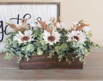 Farmhouse Floral Centerpiece/Rustic Centerpiece/Farmhouse Home Decor/Rustic Home Decor/Planter Box/Eucalyptus Centerpiece/Farmhouse Decor