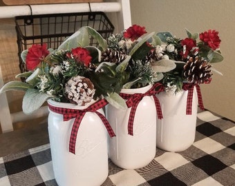 Christmas Mason Jar Centerpiece/Christmas Decor/Christmas Centerpiece/Farmhouse Christmas Centerpiece/Christmas Mason Jars