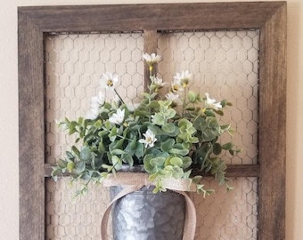 Chicken Wire Frame/Galvanized Wall Planter/Wall Decor/Farmhouse/Home Decor/Rustic Home Decor/Wall Hanging/Framed Wall Hanging/Floral Decor