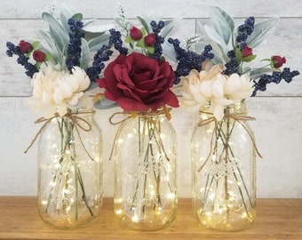 Mason Jar Centerpiece/Table Centerpiece/Fall Centerpiece/Wedding Centerpiece/Mason Jars with Lights/Farmhouse Home Decor/Fall Mason Jars