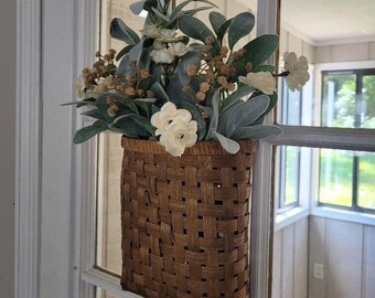 Bamboo Wall Basket, Wicker Wall Decor, Wall Hanging, Farmhouse Wall Decor, Lambs Ear Centerpiece, Home Decor, Farmhouse Home Decor