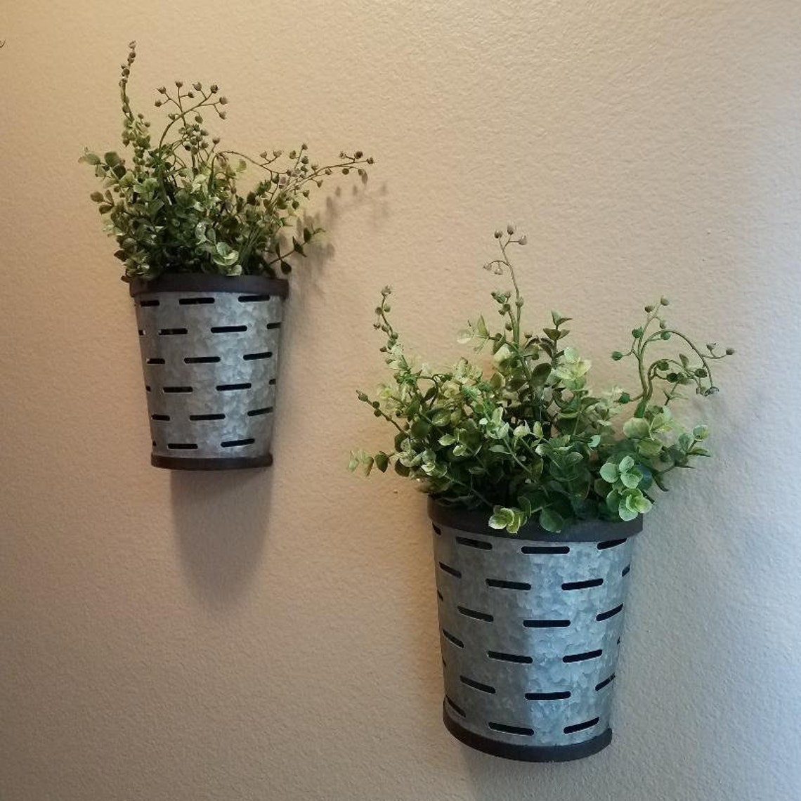Olive Bucket Wall Set/galvanized Wall Planter/rustic Wall Etsy