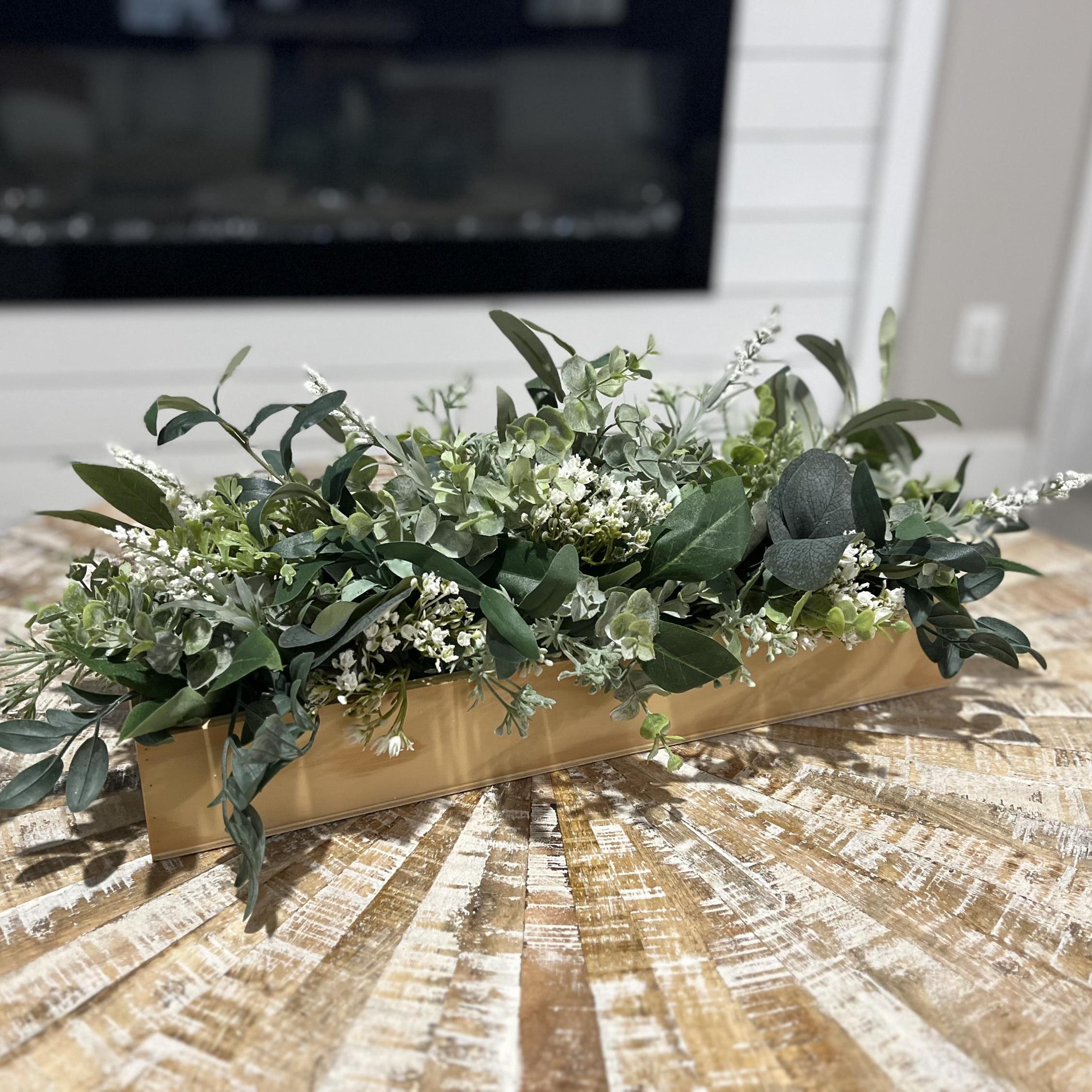 Planter Box Centerpiece, Table Centerpiece, Floral Centerpiece, Eucalyptus Centerpiece, Farmhouse Home Decor, Mantel Centerpiece, Home Decor