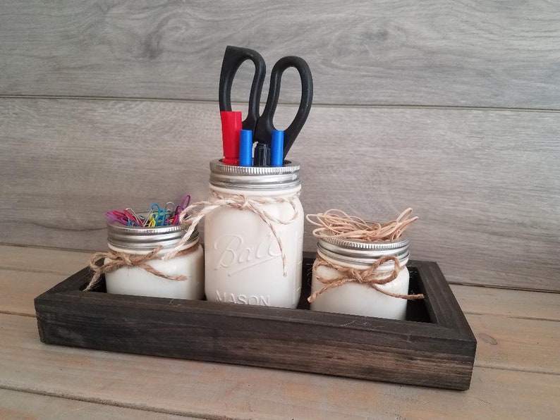 Office Mason Jar Set/office Organizer/desk Organizer/rustic Etsy