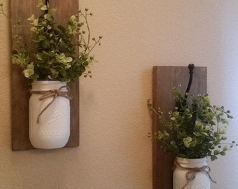 Mason Jar Wall Sconce Set/Wall Sconces/Rustic Wall Sconces/Wall Hanging/Home Decor/Rustic Home Decor/Farmhouse/Wall Decor/Wall Planter