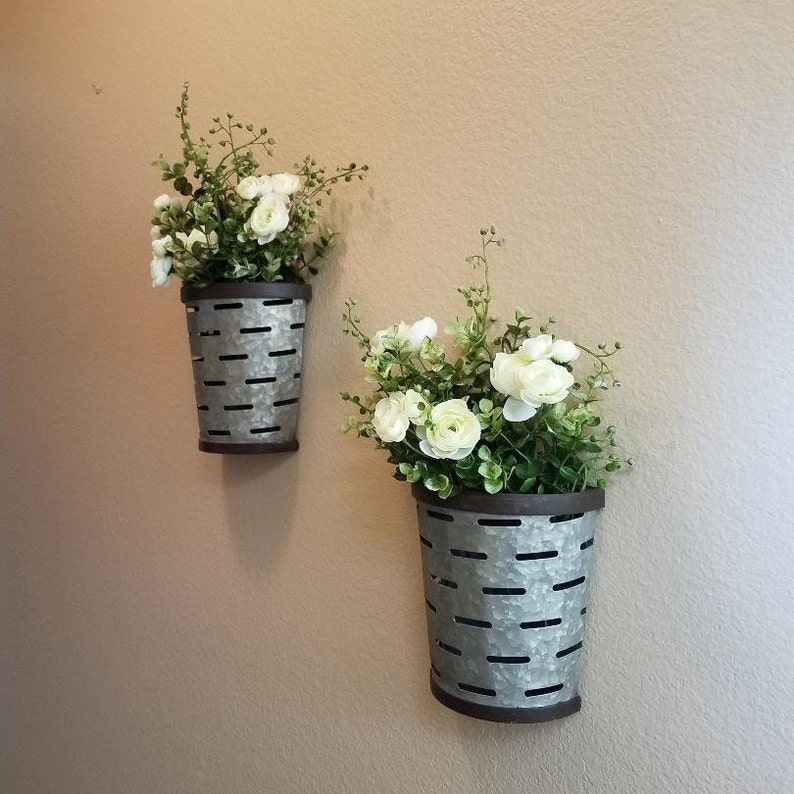 Olive Bucket Wall Set/galvanized Wall Planter/rustic Wall Etsy