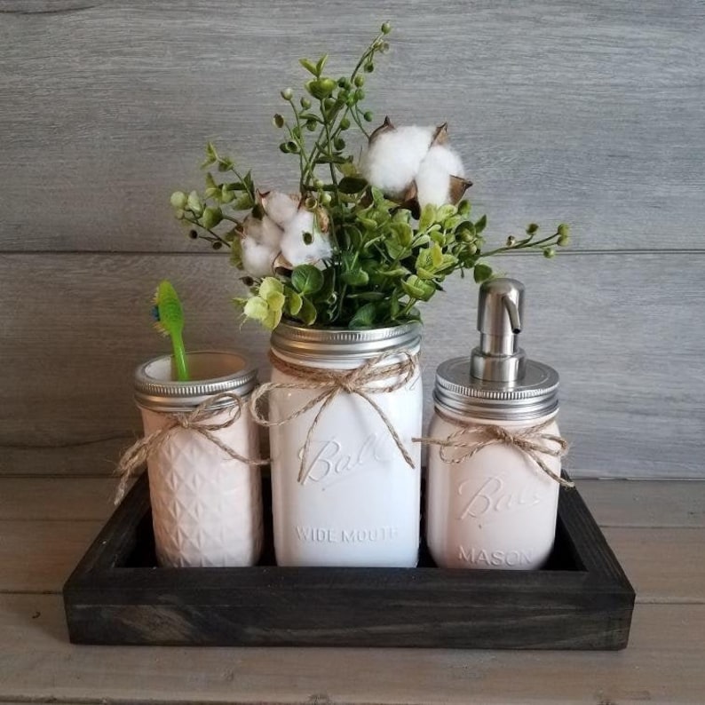 Mason Jar Bathroom Set/bathroom Organizer/home Decor/mason Jar Etsy