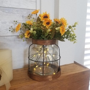 Vintage Lantern/Vintage Farmhouse Vase/Farmhouse Home Decor/Glass Vase with Lights/Rustic Home Decor