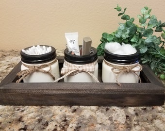 Bathroom Jar Set, Bathroom Organizer, Make-Up Holder, Cosmetic Holder, Rustic Bathroom Decor, Bathroom Decor, Painted Mason Jars, Gift