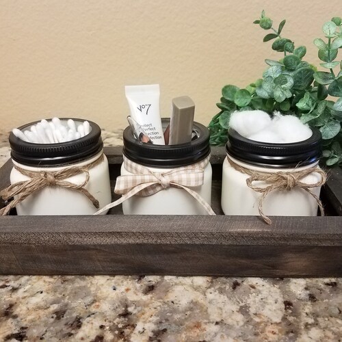 Bathroom Mason Jar Set/painted Mason Jars/mason Jar Soap Etsy