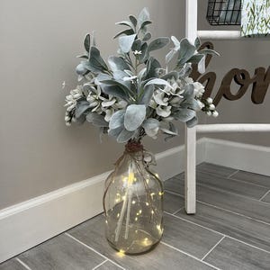 Farmhouse Glass Jug/Lambs Ear Centerpiece/Vintage Vase/Farmhouse Wedding Decor/ Floral Centerpiece/Farmhouse Centerpiece/Table Centerpiece image 1