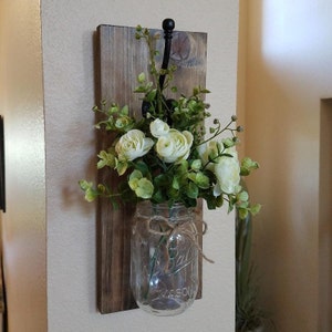 Mason Jar Wall Sconce/Wall Planters/Wall Sconce/Wall Hanging/Rustic Wall Decor/Wall Decor/Home Decor/Floral Wall Decor