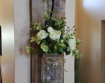 Mason Jar Wall Sconce/Wall Planters/Wall Sconce/Wall Hanging/Rustic Wall Decor/Wall Decor/Home Decor/Floral Wall Decor