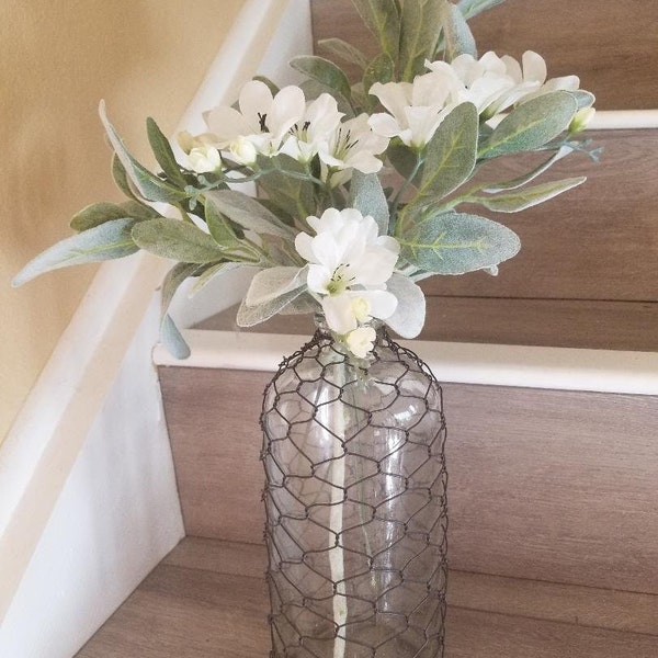 Chicken Wire Bottle/Floral Centerpiece/Fall Centerpiece/Rustic Home Decor/Farmhouse Home Decor/Home Decor