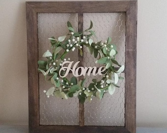 Chicken Wire Frame with Wreath/Rustic Wall Decor/Farmhouse Decor/Home Sign/Farmhouse Wall Decor/Home Decor/Wall Hanging/Wreath/Mini Wreath