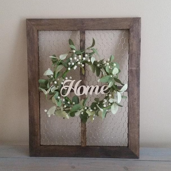 Chicken Wire Frame with Wreath/Rustic Wall Decor/Farmhouse Decor/Home Sign/Farmhouse Wall Decor/Home Decor/Wall Hanging/Wreath/Mini Wreath