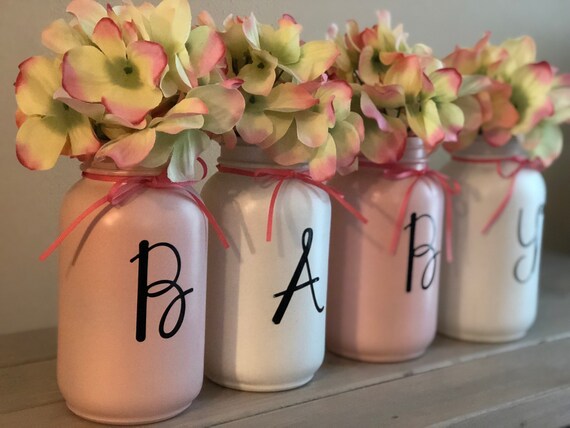 Painted Mason Jars Mason Jar Centerpiece Home Decor Baby Etsy Painted Mason Jars Mason Jar Centerpiece Home Decor Baby Etsy