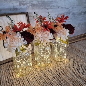 Fall Mason Jar Centerpiece/Fall Decor/Fall Home Decor/Painted Mason Jars/Farmhouse Decor/Fall Centerpiece/Rustic Home Decor image 2