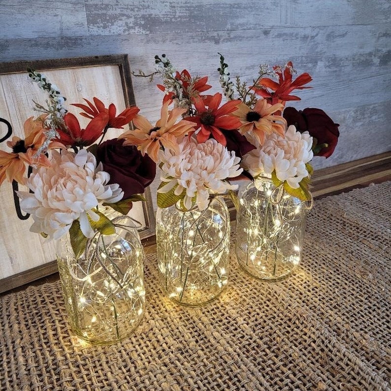 Fall Mason Jar Centerpiece/Fall Decor/Fall Home Decor/Painted Mason Jars/Farmhouse Decor/Fall Centerpiece/Rustic Home Decor image 2