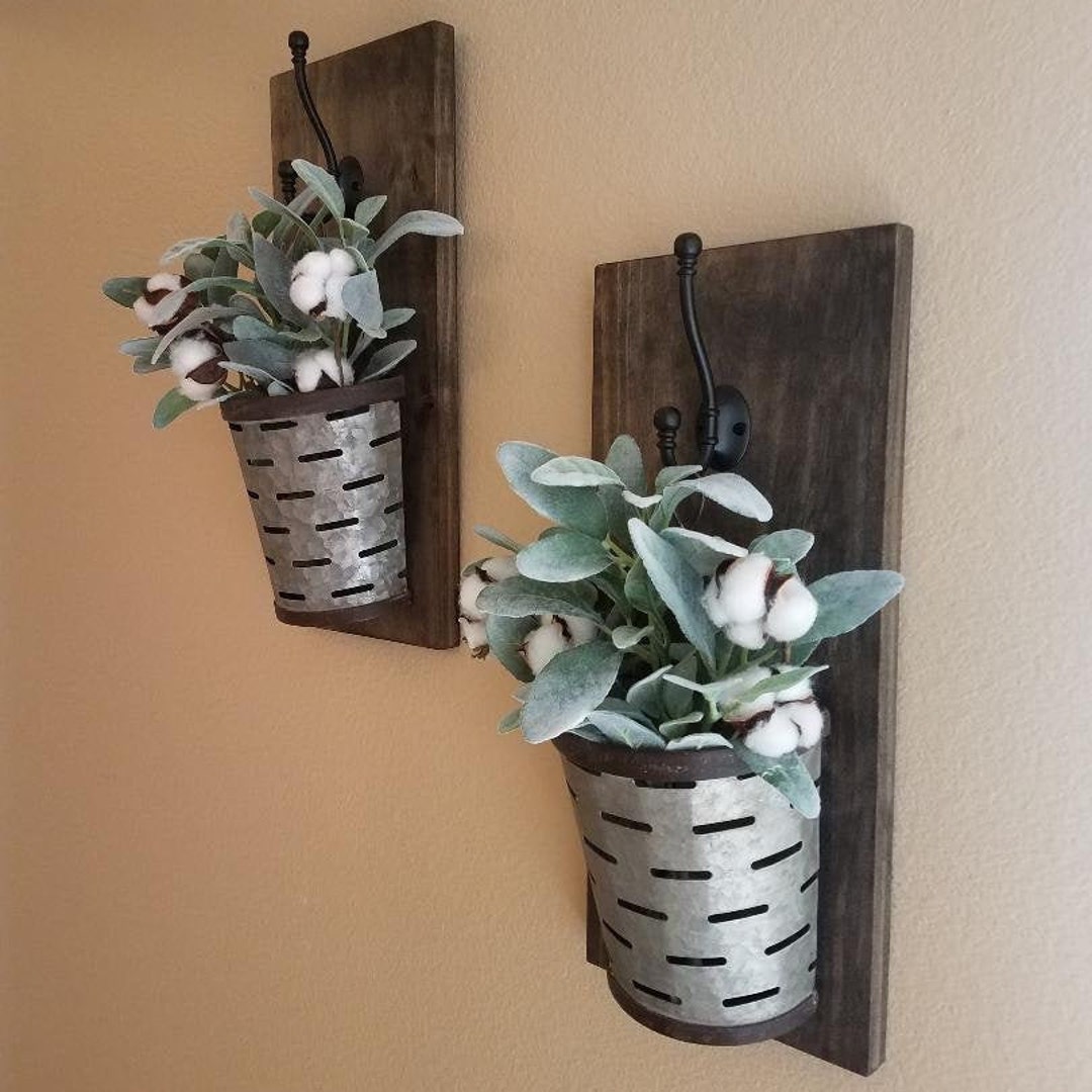 Olive Bucket Wall Set/galvanized Wall Planter/rustic Wall Decor/farmhouse Decor/wall Hanging