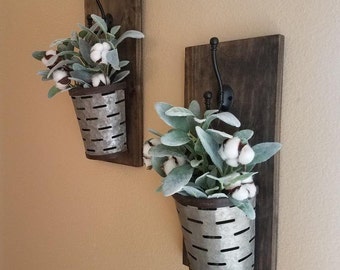 Olive Bucket Wall Set/Galvanized Wall Planter/Rustic Wall Decor/Farmhouse Decor/Wall Hanging/Farmhouse/ Decor/Farmhouse Wall Decor/Rustic