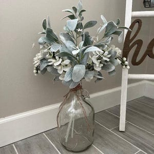Farmhouse Glass Jug/Lambs Ear Centerpiece/Vintage Vase/Farmhouse Wedding Decor/ Floral Centerpiece/Farmhouse Centerpiece/Table Centerpiece image 2